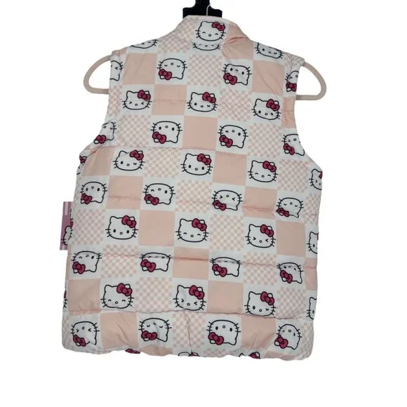 NWT Hello Kitty Girls Pink All Over Print Puffer Vest Large - Picture 5 of 8